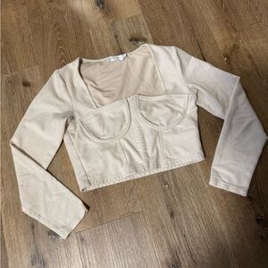 Jonathan Simkhai Beige Square Neckline Long Sleeve Crop Top size Medium‎